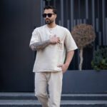 ست مردانه پیراهن شلوار کنفی سه دکمه