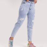 شلوار مام استايل زنانه آبي(6016B)