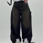 شلوار زنانه فول بگ پايين گت دار گازوئیلی