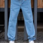 شلوار جين راسته مردانه آبي روشن کد 120