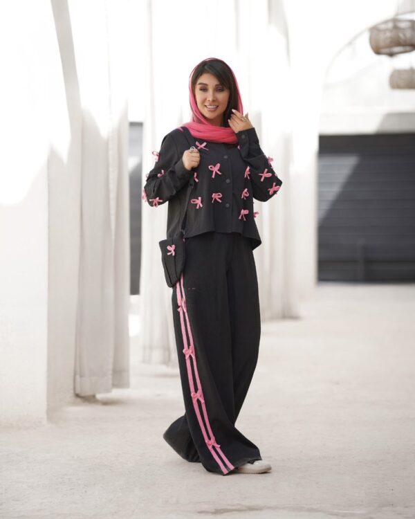 ست زنانه شوميز شلوار مدل پاپيوني - Image 4