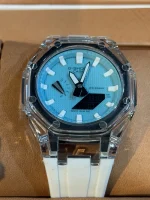 ساعت جی شاک GA2100شیشه ای بند رابر سفیدصفحه آبی - Image 3