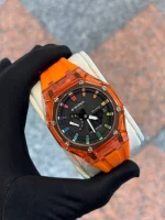 ساعت جی شاک GA2100شیشه ای بندرابر نارنجی عقربه رنگی - Image 2