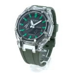 ساعت جی شاک GA2100شیشه ای بند رابر سبززیتونی