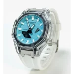 ساعت جی شاک GA2100شیشه ای بند رابر سفیدصفحه آبی