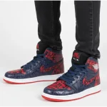 کتونی مردانه جردن ساقدار سرمه ای قرمز کاستوم