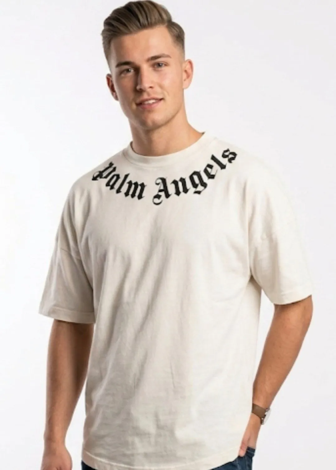 -2147483648_-212274 تیشرت مردانه Palm Angels سفید با چاپ مشکی مدل یقه گرد