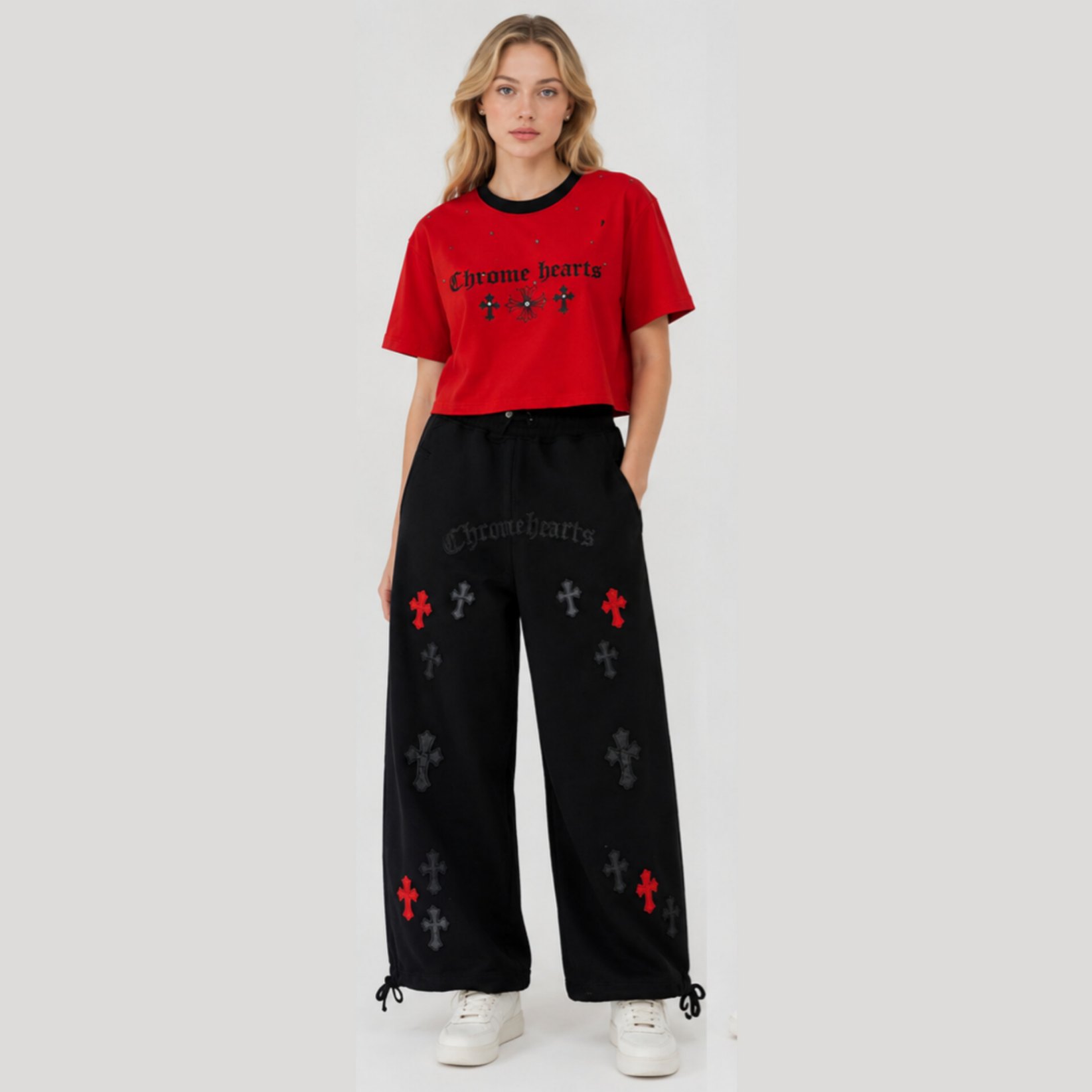 InShot_20260730_211358608_compressed ست سه تکه کراپ شلوار تاپ Chrome Hearts - Image 1