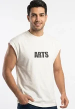 استایل کژوال با وست مردانه سفید مدل ARTS و برش آزاد سرشانه در مزون رم