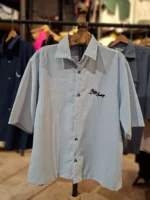 خرید پیراهن آستین کوتاه راه راه مدل Palm Springs رنگ آبی آسمانی مناسب استایل تابستانه از مزون رم محدوده میدان حر