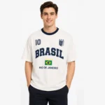 نمای روبهرو از تیشرت BRASIL تیشرت لش سفید طرح BRASIL